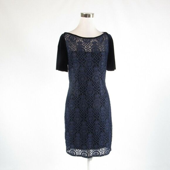 Navy blue T TAHARI sheath dress S - Picture 1 of 8